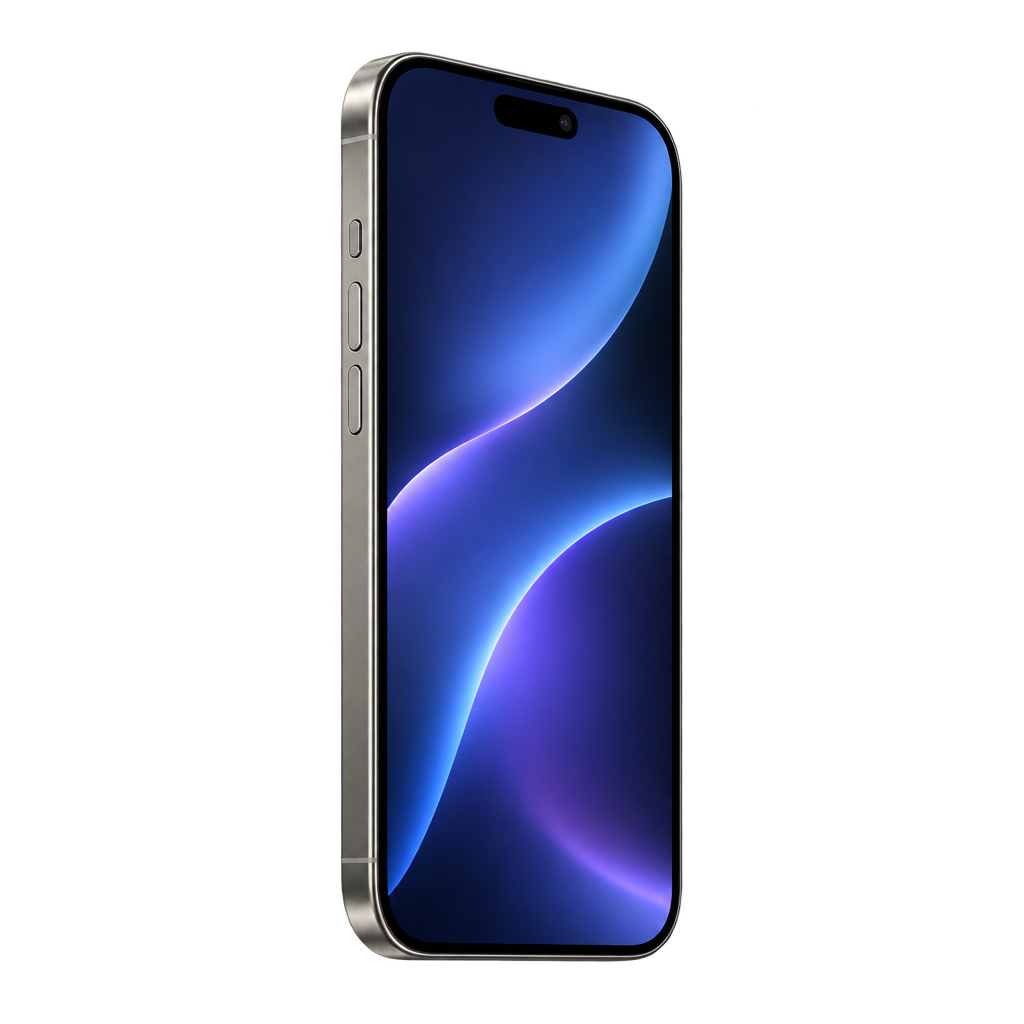 iPhone 16 Pro in Titan, schräg gestellt